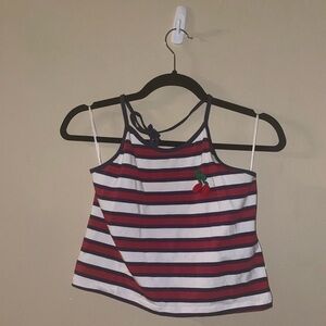 TopShop Red, White & Blue with Cherry Detail Crop Tank Size 12
